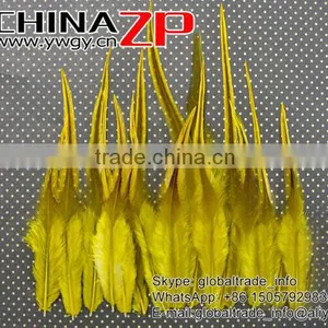 Gold Supplier CHINAZP Wholesale Top Selling Decorative Dyed Yellow Chicken Rooster Saddle Feathers for Sale thumbnail-4