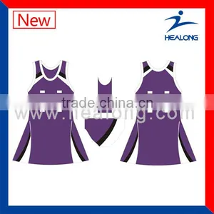 Purple and White Sublimation Netball Wear, Breathable Netball Uniforms, Cheap Netball Dresses thumbnail-1