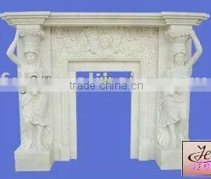 Hand Carved Marble Western European Fireplace With Statue Carved thumbnail-1