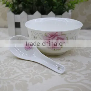 White Ceramic Bowl Wholesale,rice Bowl,soup Bowl With Spoon,creal Bowl With Decal thumbnail-1