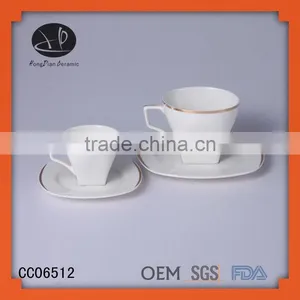 Ceramic Golden Drinking Mug Ceramic Cup,gold Rim Ceramic Square Cup and Saucer thumbnail-1
