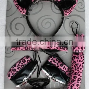 Party Catwoman Cosplay Sexy Cat Ear Headband Cuffs Collar Tail Set thumbnail-1