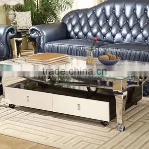 Stainless Steel Support Mirrored Marble Side Table thumbnail-6