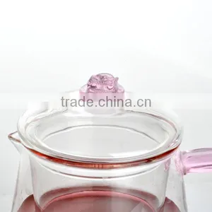 570ml Clear Heat Resistant Glass Tea Pot With Glass Infuser Pink Handle Rose Lid thumbnail-2