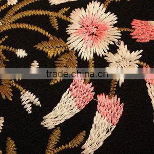 Retro Flowers Embroidered Long Sleeve Black Slim Long European Elegant Women Coat thumbnail-6