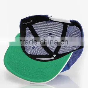 Flat Brim Blue Custom Mesh Snapback Hat thumbnail-3