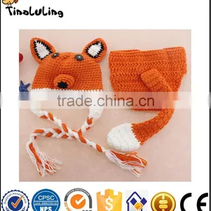 Fashion Animal Crochet Beanies Baby Hat Fox Costume Set Newborn Photography Props Infant Handmade Hat and Diaper Cover Set thumbnail-2