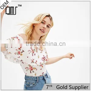 2017 Summer Popular Ladies Sexy Bardot Neckline Ruffled T-shirt thumbnail-1
