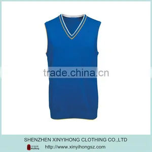 Classical Blue Color Cotton Stretch Sleeveless V Neck Sports Knitwear thumbnail-1