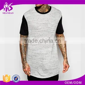 Shandao New Design Heather Cotton Longline Curved Hem Short Sleeve O-Neck Online Shopping India Tshirt thumbnail-1