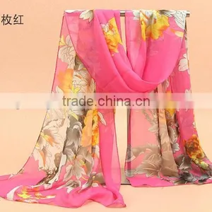 Fashion Women Chiffon Scarf Spring Summer Peony Flower Printing Elegant Lady Shawls Scarves thumbnail-2