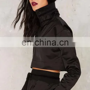 Wholesale Woman Coats and Jackets, Women High Neck Black Track Jacket thumbnail-3
