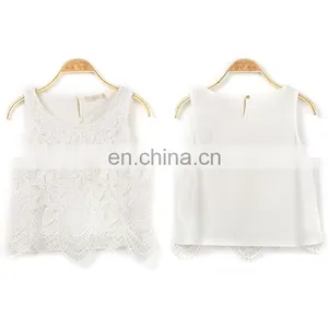 Wholesale Women Sexy White Lace Sleeveless Crop Tops thumbnail-5