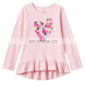 Hot Sale Cute Girl Dresses, One Piece Girls 4- 8 Long Sleeve Ruffled High-Low Tee thumbnail-2