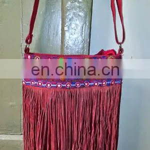 Indian Kantha Work Banjara Tote Bag#bambuse#gypsy#bohofashion#fringe#suede thumbnail-1