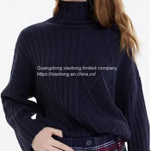 Fashion Women Clothing Winter Pullover Asymmetrical Knit Turndown Sweaters thumbnail-1