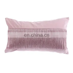 Luxury Modern 100%Polyester Velvet Pillow Cushion With Fringe Tassels for Home Deco thumbnail-1