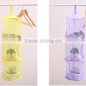 Hanging Mesh Space Saver Bags Organizer 3 Compartments Toy Storage Basket for Kids Room Organization Mesh Hanging Bag thumbnail-4
