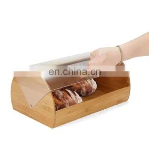 Bamboo Bread Box Acrylic Cover Kitchen Household Goods Organizer Storage Box Pantry Organizer Kitchen & Tabletop thumbnail-4