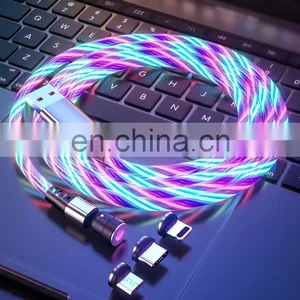 Hot Selling 2M 540 Degree Rotation 3 In1 Fast Charging Cable Led Luminous Flowing USB Magnetic Charging Cable for Phone thumbnail-3