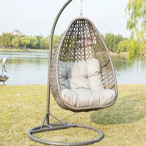 Durable Modern Outdoor Furniture Hanging Egg Swing Chair With Cushion PE Rattan Metal Frame Living Room Hotel Bedroom Courtyard thumbnail-3