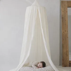 Kids Bed Canopy With Ruffles, Pastel Neutral Color for Boys & Girls, Frilled Cotton Tent Nursery Room Baby Crib Hanging Curtain Mosquito Netting thumbnail-2