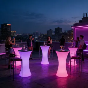 Modern Plastic High Top LED Illuminated Bar Table for Club Mall Restaurant Home Bar Kitchen Use thumbnail-4