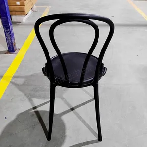 Bentwood Style Stackable Garden Chairs Matte Black Integrated Plastic Seat for Patio Cafe Outdoor Dining thumbnail-5