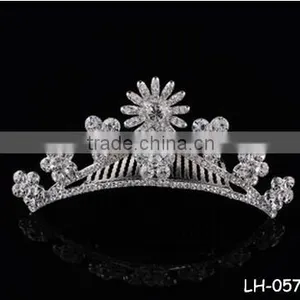 Wholesale Kids Tiara Crown Alloy Crystal Crown Flower Shaped Comb Accessories thumbnail-1