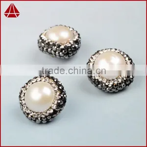 Classic Round Pearl Beads With Zircon, Zircon Pave Pearl Jewelry Beads With Hole thumbnail-3