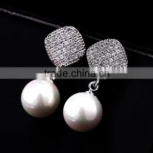 Good Qulity Brand Big Round Pearl WithZircon Gold Plated Stud Earrings Fashion Jewelry thumbnail-1