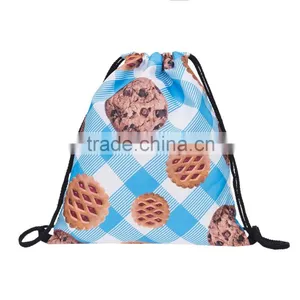 High Quality 3D Printed Cookie Blue Grid Kids Ecobag Drawstring Bag thumbnail-1