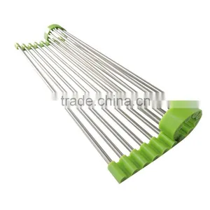High Quality Custom Roll up Silicone Handy Stainless Steel Dish Rack thumbnail-2
