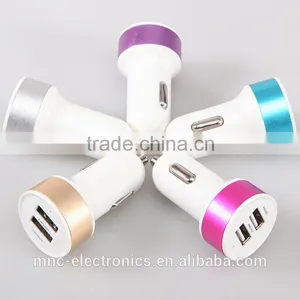 Hot Selling Colorful Dual Usb Output 2.1A Fast Charging Custom Logo Printing Circular Shape Auto Usb Car Charger thumbnail-1