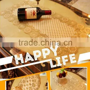 40x84 Gold Long Lace Tablecloth thumbnail-1