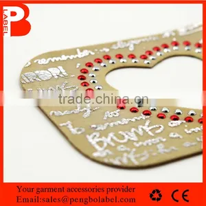 Beaded Silver Foil Leather Patch Heart Shape Leather Label thumbnail-2