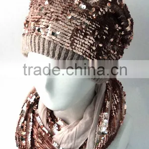 Fashionable Winter Set With Sequin Warm Scarf and Hat thumbnail-1