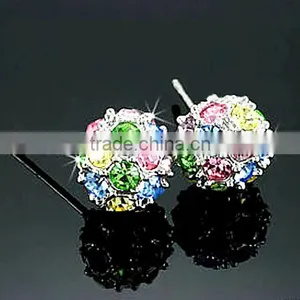 18k Gold Crystal Color Stud Ball Earrings thumbnail-2