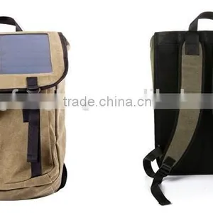 Brown Nylon Solar Chargeable Backpack Solar Panel Bag thumbnail-3