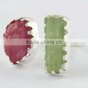 Rough Stone !! Prehnite & Ruby !! 925 Sterling Silver Gold Plated Ring, Gemstone Silver Jewellery Supplier, 925 Silver Jewellery thumbnail-3