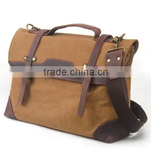 Durable Multi-purpose Waxed Canvas Vertical Men Leather Briefcase Bag Wholesale thumbnail-1