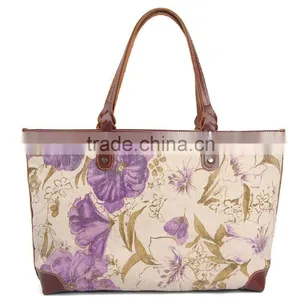 Heavy Washed Canvas Leather Flower Printing Shopping Bag Ladies Canvas Bag Tote Bag thumbnail-3