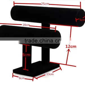 Hot Sale Tier Black Velvet Bracelet Chain Watch T-Bar Rack Jewelry Organizer Hard Display Stand Holder thumbnail-3