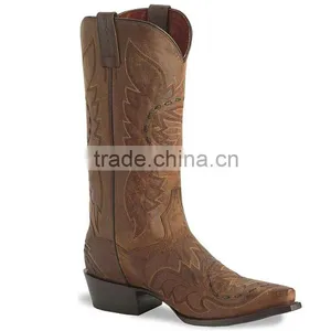 Distressed Bay Apache Leather Detailed With Black Leather Stitching Western Cowboy Boots Wholesale thumbnail-1