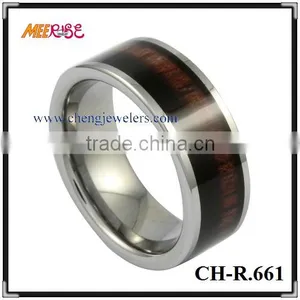 Low Price Titanium Ring Jewelry Black Walnut Wood Inlaid Titanium Rings thumbnail-1
