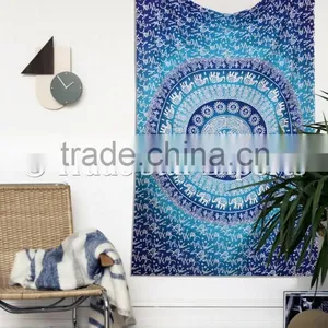 Indian Ombre Ethnic Elephant Hippie Mandala Wall Art Twin Cotton Boho Wall Hanging Tapestry thumbnail-1
