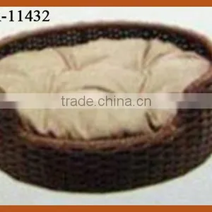 Wicker Round Pet Bed With Cushion thumbnail-1
