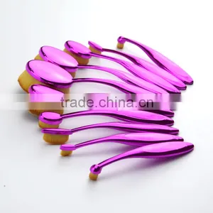 10pcs Oval Brush Set Plastic Handle Soft Synthetic Hair Foundation Powder Tooth Brush Shape Makeup Set thumbnail-2