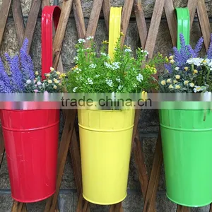 Newest Garden Decoration Supplies Iron Pastoral Balcony Pots Planters Wall Hanging Metal Bucket Flower Holder Garden Decor thumbnail-1