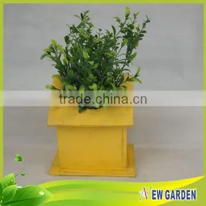 Yellow Wooden Decorative Wheelbarrow Planter For Gardens,House Shape Flower Pot thumbnail-1